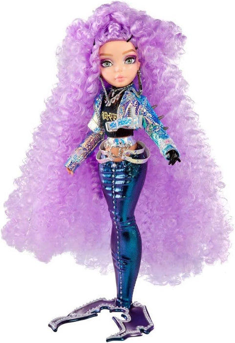 MERMAZE MERMAIDZ - Riviera - Muñeca de Moda Sirena con Cola Que Cambia de Color en Agua Tibia y Pelo Rizado y Morado - Incluye Vestido y Accesorios - Articulada, Puede posar - Coleccionable