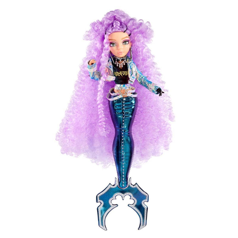 MERMAZE MERMAIDZ - Riviera - Muñeca de Moda Sirena con Cola Que Cambia de Color en Agua Tibia y Pelo Rizado y Morado - Incluye Vestido y Accesorios - Articulada, Puede posar - Coleccionable