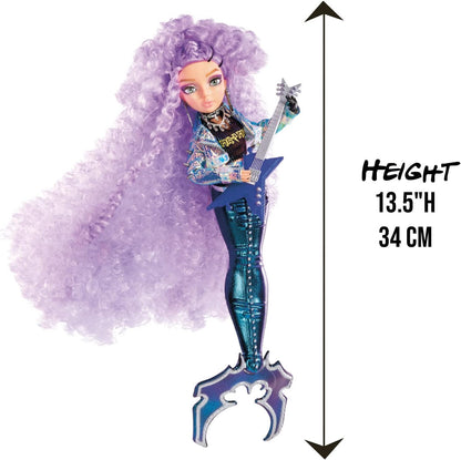 MERMAZE MERMAIDZ - Riviera - Muñeca de Moda Sirena con Cola Que Cambia de Color en Agua Tibia y Pelo Rizado y Morado - Incluye Vestido y Accesorios - Articulada, Puede posar - Coleccionable