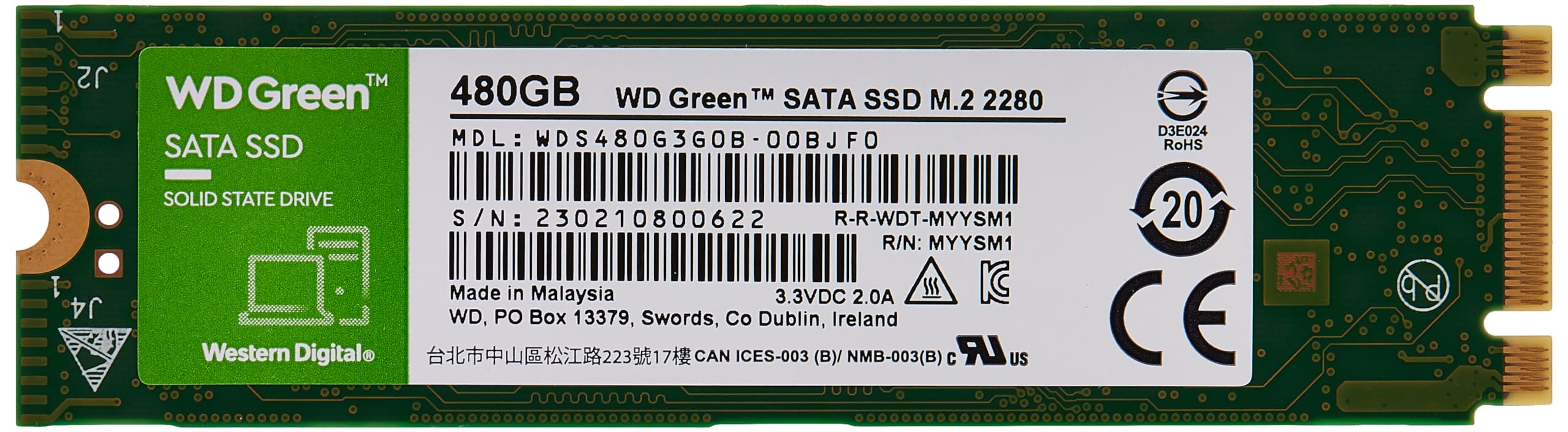 Western Digital 480GB GREEN SSD M.2 SATA III 6GB/S