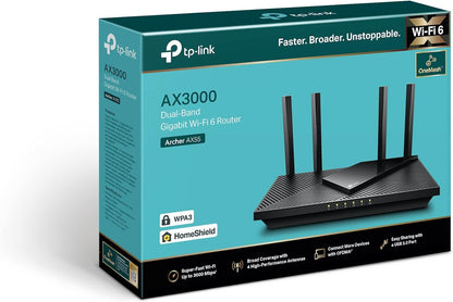 TP-Link Next-Gen Wi-Fi 6 AX3000 Mbps Gigabit Dual Band Wireless Router, OneMesh™ Supported, 1× USB 3.0 Port, Ideal for Gaming Xbox/PS4/Steam and 8K, Compatible with Alexa (Archer AX55