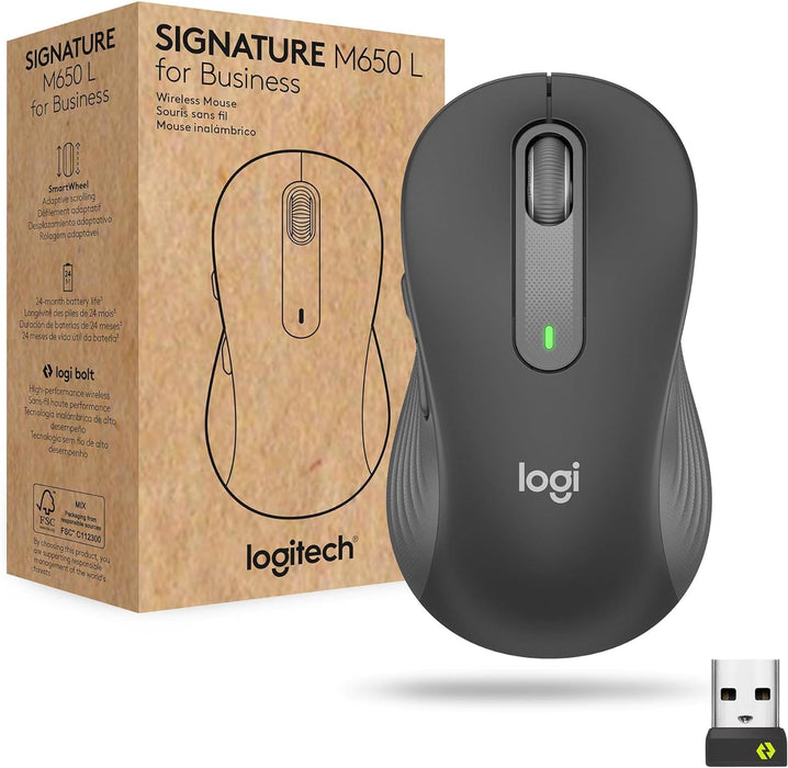 Logitech Signature M650 L for Business Wireless Mouse, For Large Sized Hands, Logi Bolt, Bluetooth, SmartWheel - Grey