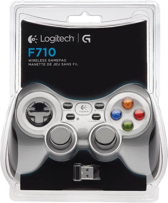 Logitech F710 Wireless Gamepad, 2.4 GHz Wireless with USB Nano-Receiver, Controller Dual Vibration Feedback, 4 Switch D-Pad, PC - Grey/Black Single