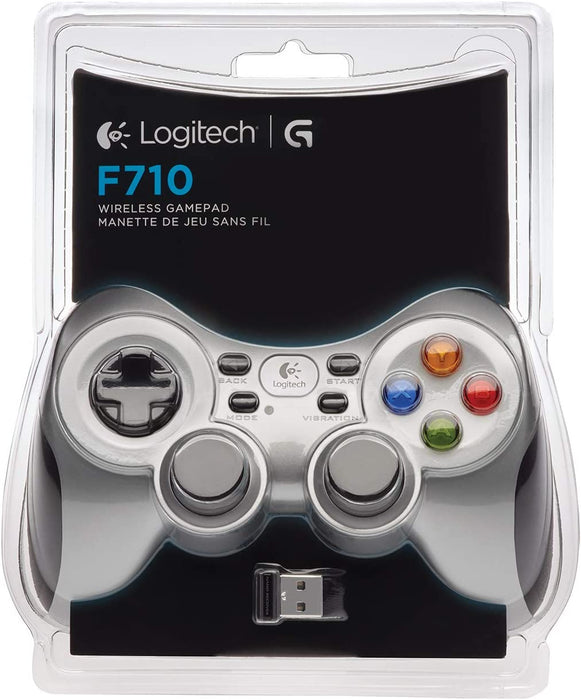 Logitech F710 Wireless Gamepad, 2.4 GHz Wireless with USB Nano-Receiver, Controller Dual Vibration Feedback, 4 Switch D-Pad, PC - Grey/Black Single
