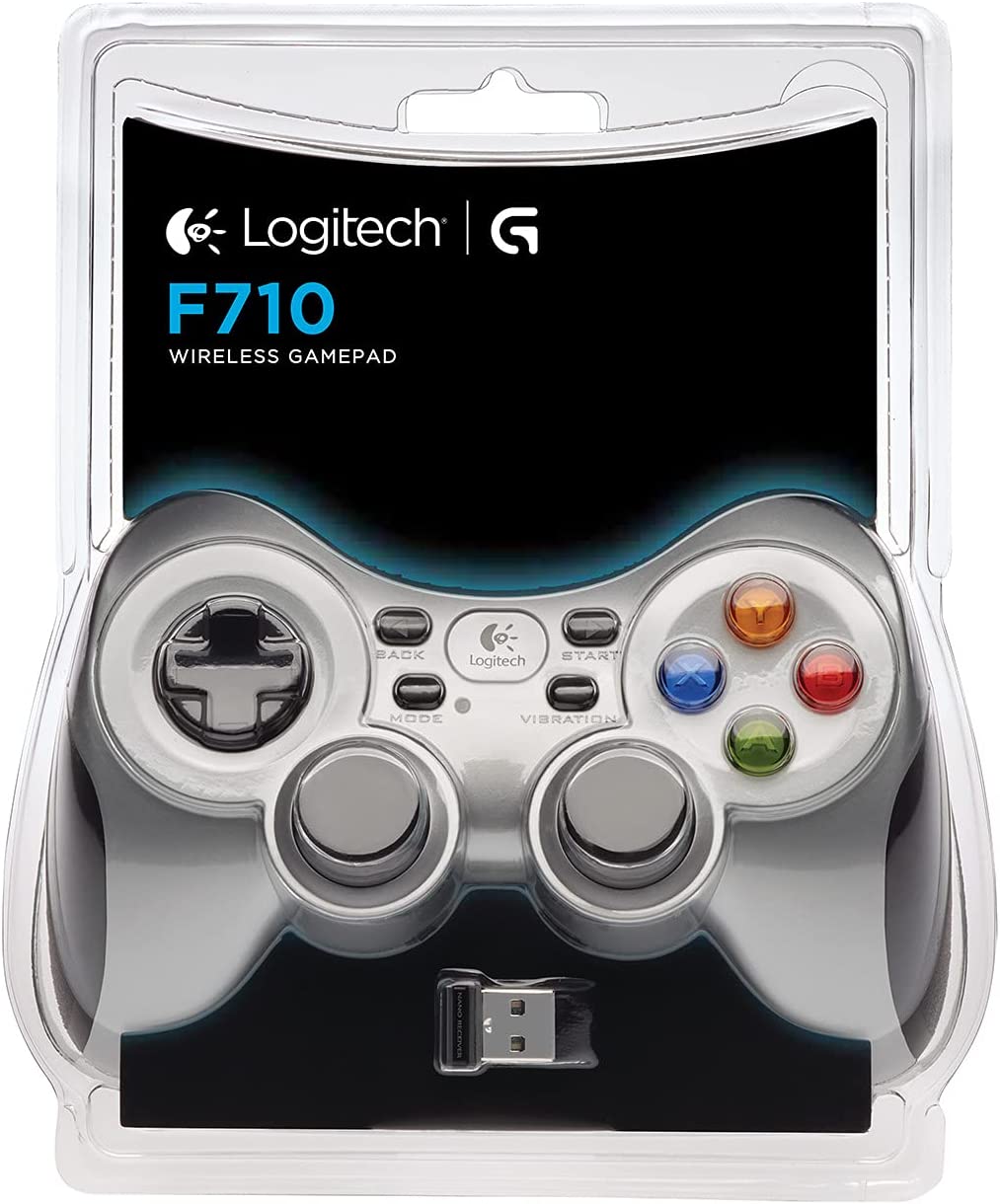 Logitech F710 Wireless Gamepad, 2.4 GHz Wireless with USB Nano-Receiver, Controller Dual Vibration Feedback, 4 Switch D-Pad, PC - Grey/Black Single
