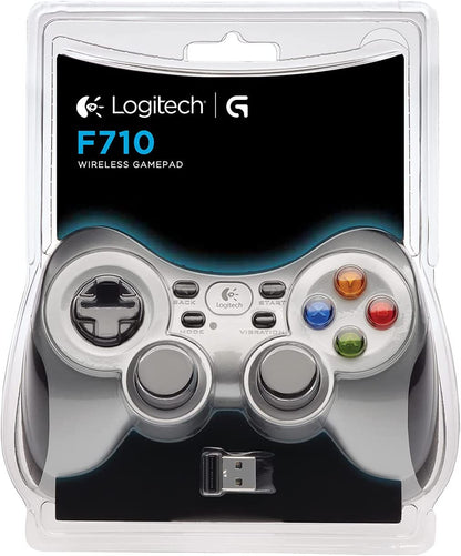 Logitech F710 Wireless Gamepad, 2.4 GHz Wireless with USB Nano-Receiver, Controller Dual Vibration Feedback, 4 Switch D-Pad, PC - Grey/Black Single