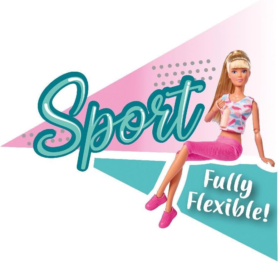 Simba 105733501 - Steffi Love Sport, Puppe in sportlicher Kleidung mit voll beweglichen Körper, 14 Gelenke, mit Sportmatte und Trinkflasche, 29cm, Für Kinder ab 3 Jahren