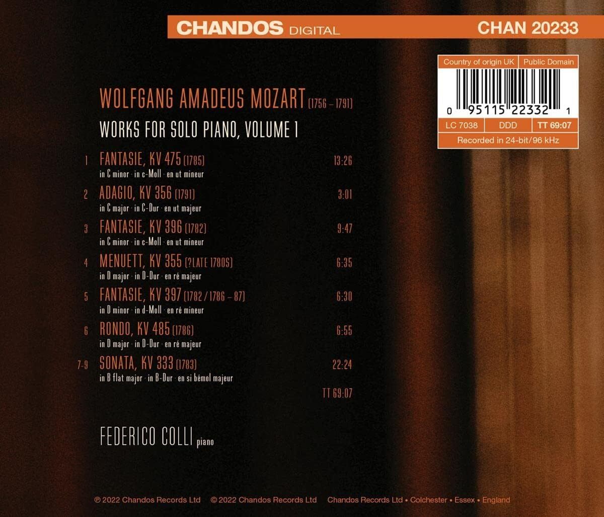 Federico Colli: Mozart - Volume 1