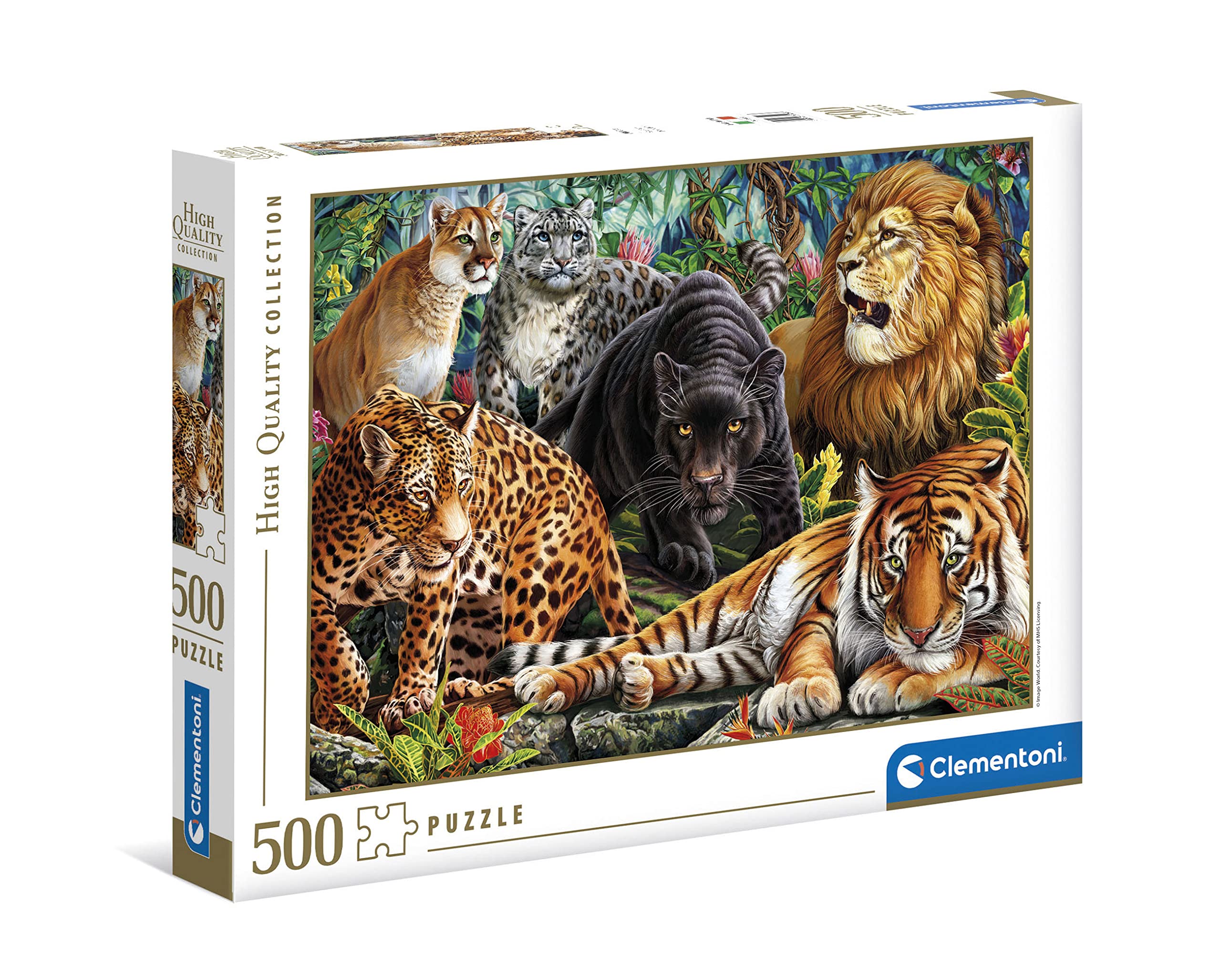 Clementoni 35126 Gatos Salvajes 500pcs Animals Collection Wild Cats 500 Pieces, Made in Italy, Jigsaw Puzzle for Adults, Multicolor, Medium