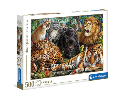 Clementoni 35126 Gatos Salvajes 500pcs Animals Collection Wild Cats 500 Pieces, Made in Italy, Jigsaw Puzzle for Adults, Multicolor, Medium