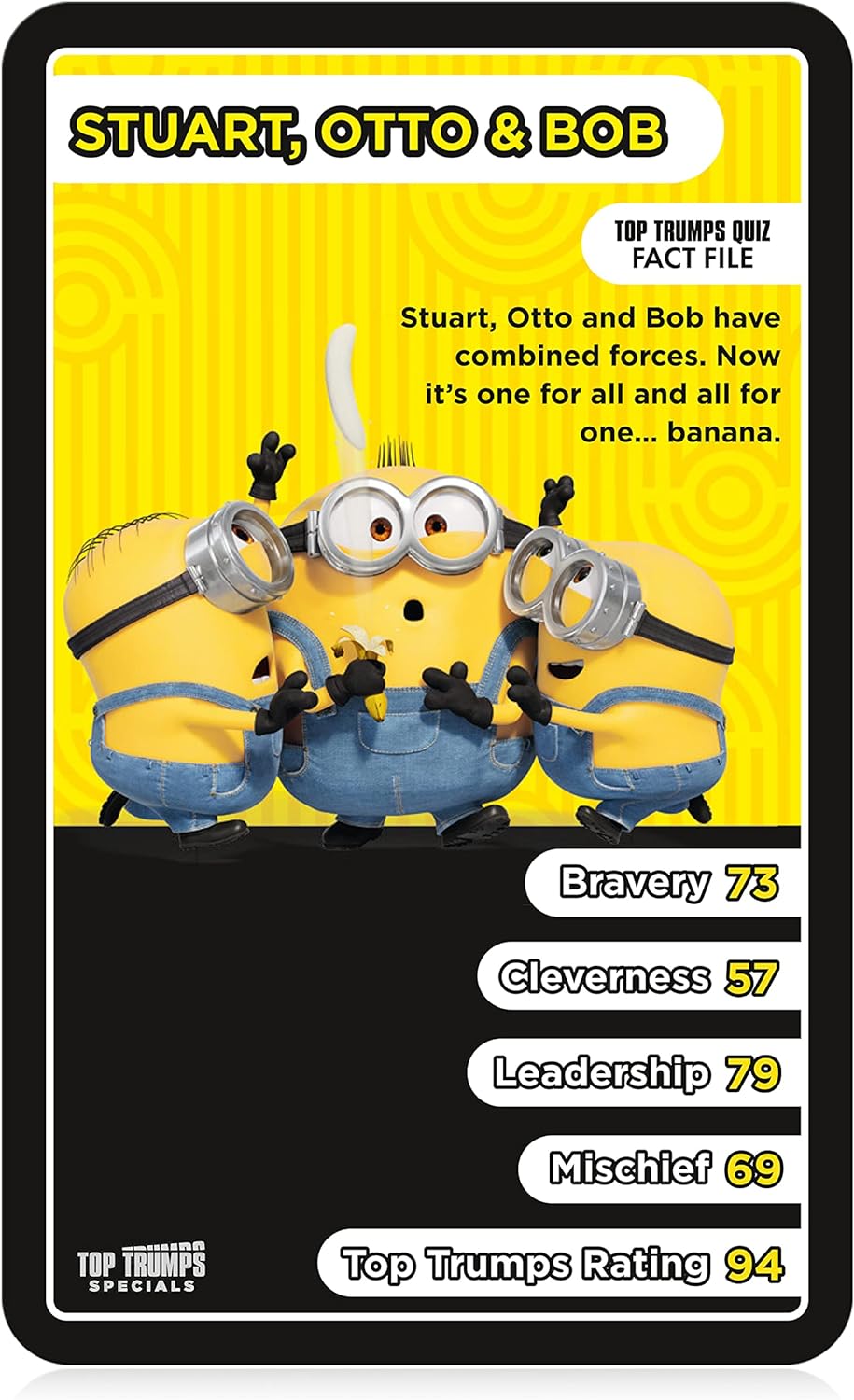 Top Trumps Minions The Rise of Gru Specials Card Game, Play with Otto, Phil, Stuart, young Gru and the Vicious 6, Educational card game for 2 plus players makes a great gift for ages 6 plus