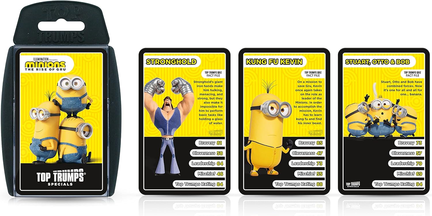 Top Trumps Minions The Rise of Gru Specials Card Game, Play with Otto, Phil, Stuart, young Gru and the Vicious 6, Educational card game for 2 plus players makes a great gift for ages 6 plus