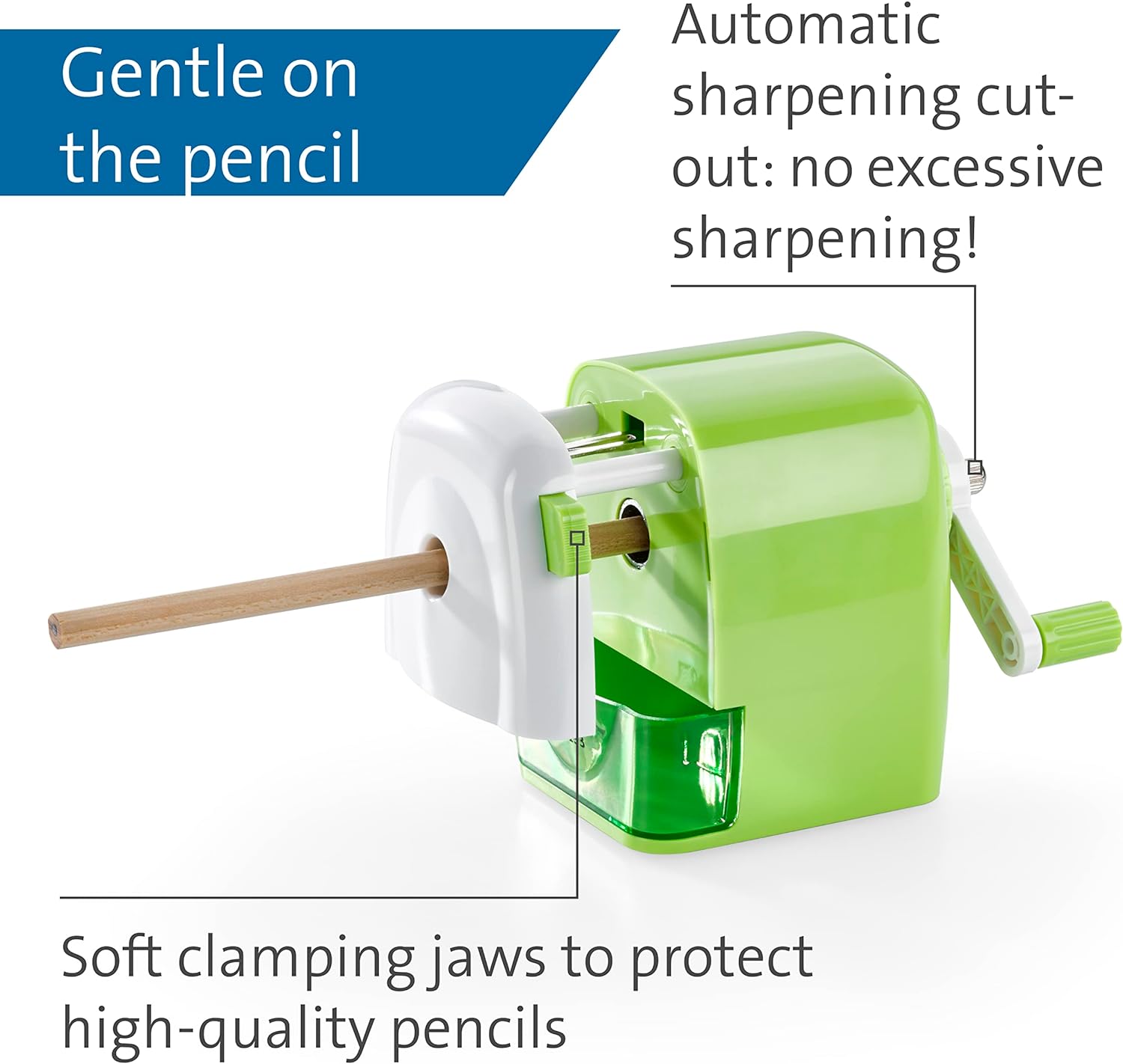 Dahle 133 Manual Standard and Oversized Pencil Sharpener - Adjustable Point, Shavings Cup, Mounting Clamp - for Home and Office Use - Silver Black