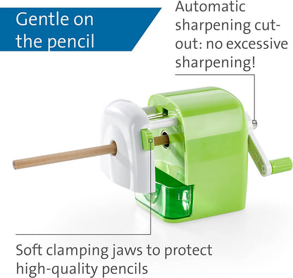 Dahle 133 Manual Standard and Oversized Pencil Sharpener - Adjustable Point, Shavings Cup, Mounting Clamp - for Home and Office Use - Silver Black