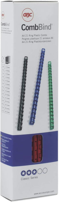 GBC CombBind Binding Combs, 6 mm, 25 Sheet Capacity, A4, 21 Ring, Black, Pack of 100, 4028173
