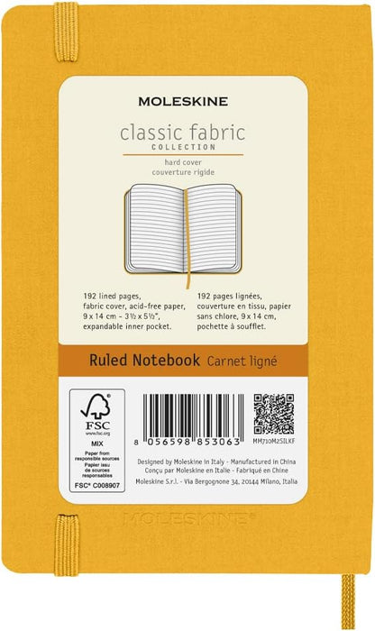 Moleskine Classic Ruled Plain Paper Notebook, Silk Hard Cover and Elastic Closure Journal, Pocket Size, Colour Orange Yellow