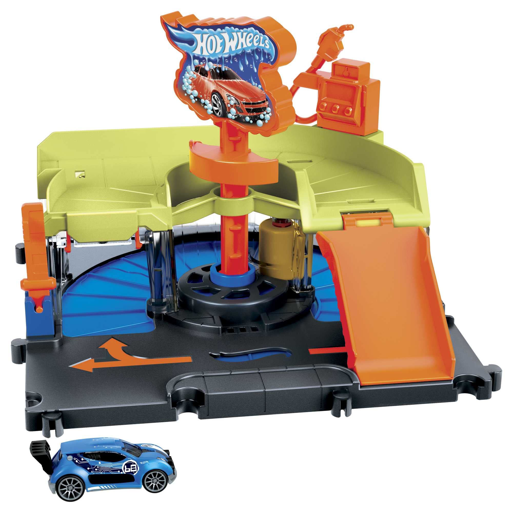 Hot Wheels City Lavadero de Coches exprés Pista para Coches de Juguete, Incluye 1 vehículo, +4 años (Mattel HDR27