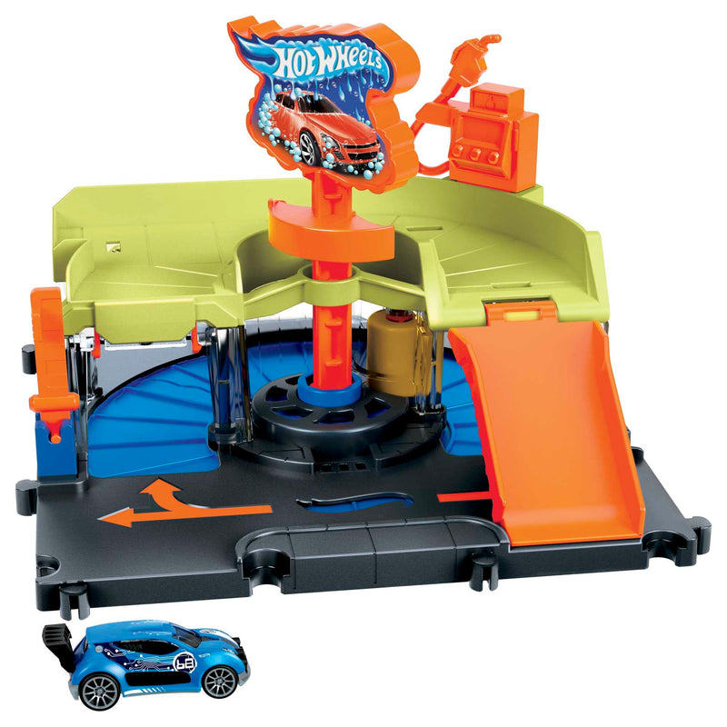Hot Wheels City Lavadero de Coches exprés Pista para Coches de Juguete, Incluye 1 vehículo, +4 años (Mattel HDR27