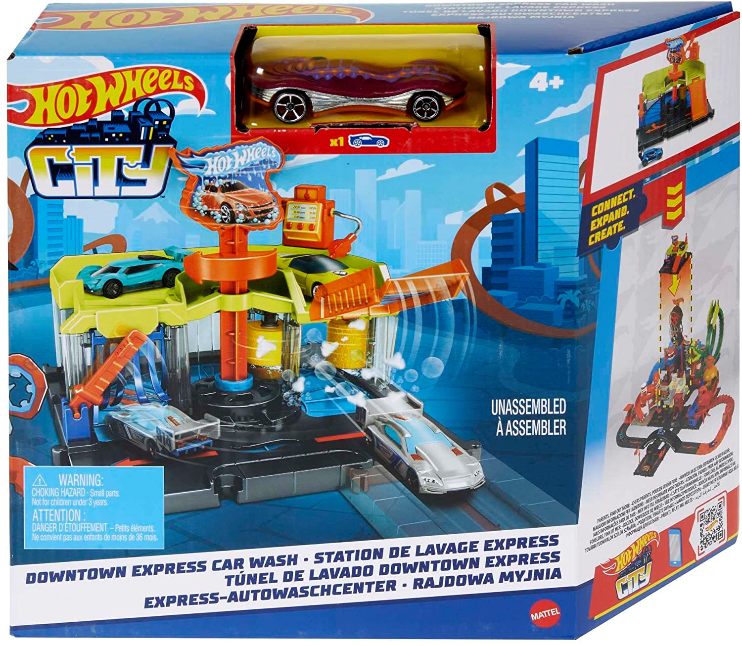 Hot Wheels City Lavadero de Coches exprés Pista para Coches de Juguete, Incluye 1 vehículo, +4 años (Mattel HDR27