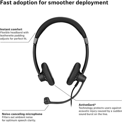 Sennheiser SC 75 USB MS (507086) - Double-Sided Business Headset | For Skype for Business, with Mobile Phone, Tablet, Softphone, and PC | HD Sound & Noise-Cancelling Microphone (Black