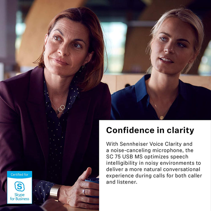 Sennheiser SC 75 USB MS (507086) - Double-Sided Business Headset | For Skype for Business, with Mobile Phone, Tablet, Softphone, and PC | HD Sound & Noise-Cancelling Microphone (Black