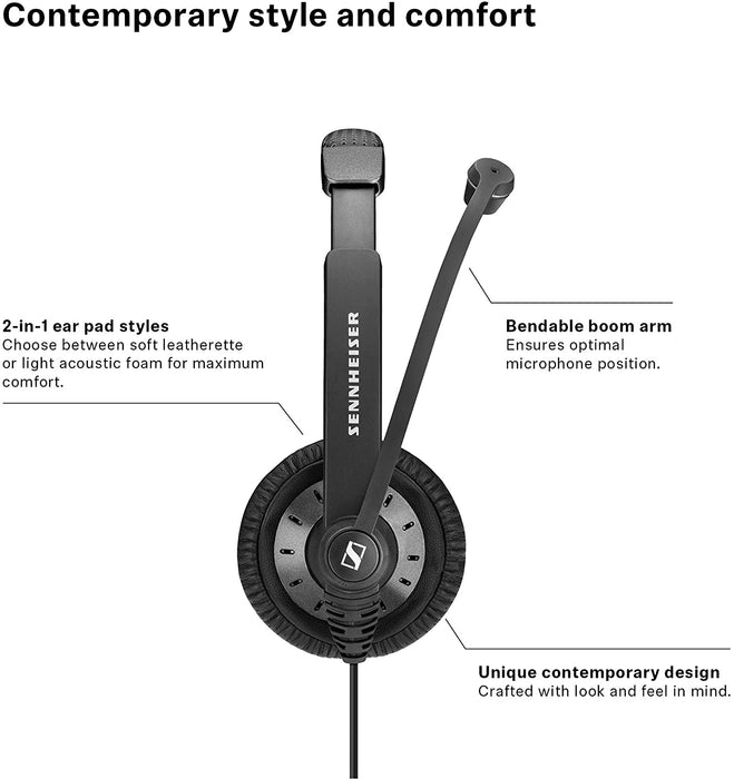 Sennheiser SC 75 USB MS (507086) - Double-Sided Business Headset | For Skype for Business, with Mobile Phone, Tablet, Softphone, and PC | HD Sound & Noise-Cancelling Microphone (Black