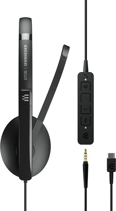 EPOS | Sennheiser ADAPT 165T USB-C II (1000906) - Wired, Double-Sided Headset-3.5mm Jack/USB-C Connectivity, MS Teams Certified-UC Optimized-Superior Stereo Sound-Enhanced Comfort-Call Control - Black