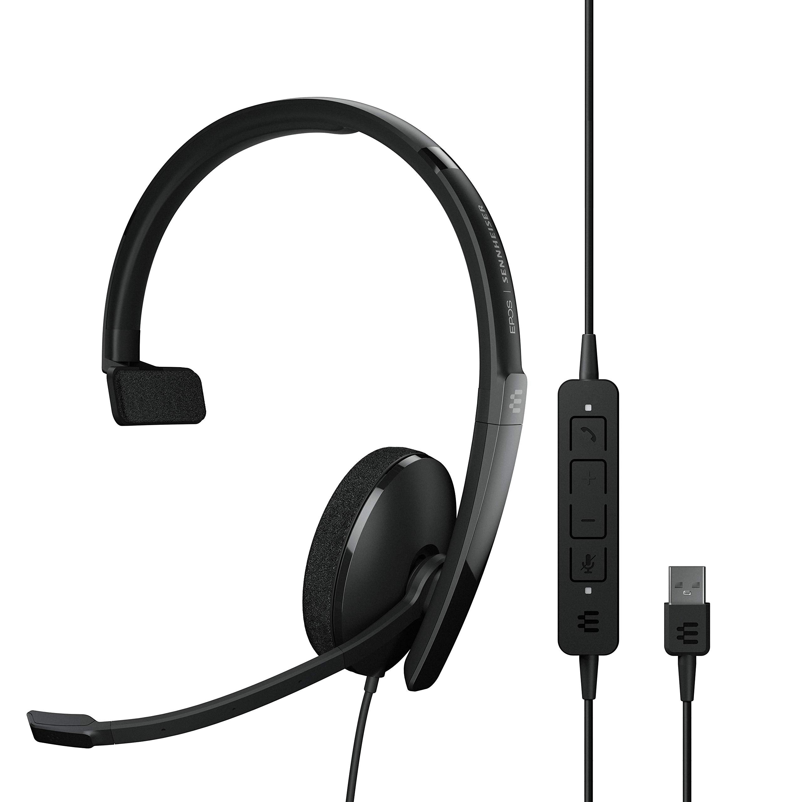 EPOS | Sennheiser Adapt 130 USB II (1000913) - Wired, Single-Sided, UC Optimized Headset with USB Connectivity - Superior Sound - Enhanced Comfort, Call Control - Black