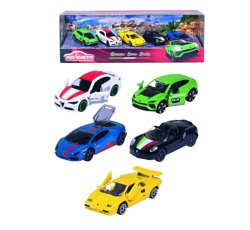 Majorette 212053178 Italian Dream Cars Gift Box-Features Five Premium Model Vehicles from Fiat, Alpha Romeo, and Lamborghini