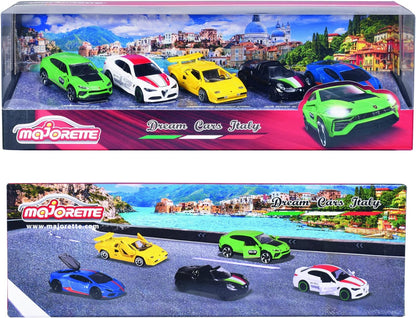 Majorette 212053178 Italian Dream Cars Gift Box-Features Five Premium Model Vehicles from Fiat, Alpha Romeo, and Lamborghini