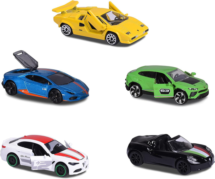 Majorette 212053178 Italian Dream Cars Gift Box-Features Five Premium Model Vehicles from Fiat, Alpha Romeo, and Lamborghini