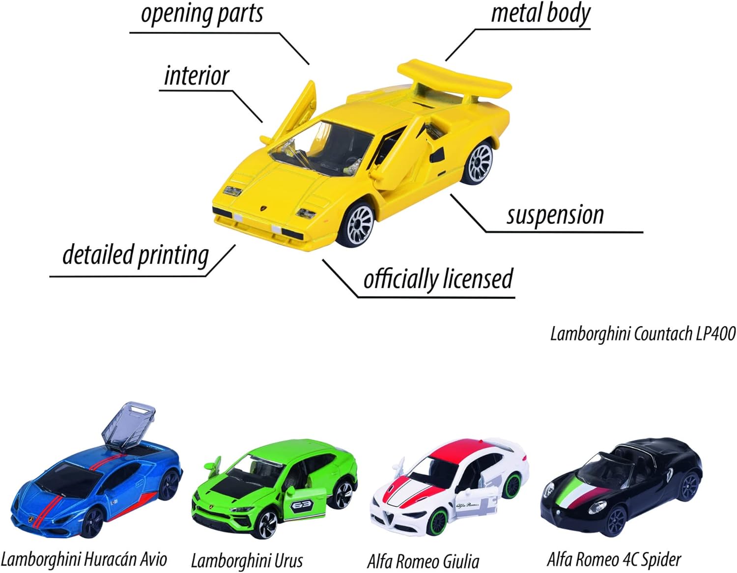 Majorette 212053178 Italian Dream Cars Gift Box-Features Five Premium Model Vehicles from Fiat, Alpha Romeo, and Lamborghini
