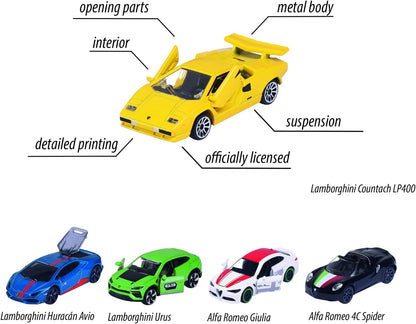 Majorette 212053178 Italian Dream Cars Gift Box-Features Five Premium Model Vehicles from Fiat, Alpha Romeo, and Lamborghini