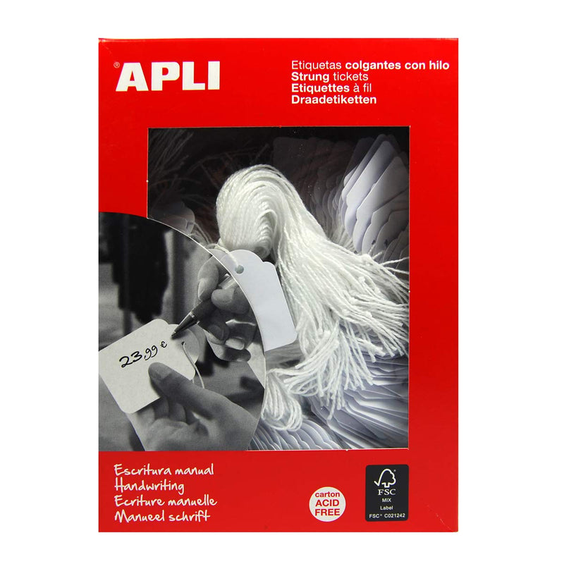 Apli 390 22 x 35 mm Value Strung Tickets - White (Pack of 500