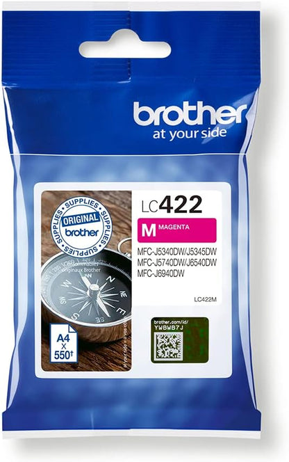 Original Brother LC-422M Magenta Ink Cartridge for Approx. 550 Pages for MFC-J5340DW, MFC-J5345DW, MFC-J5740DW, MFC-J6540DW, MFC-J6940DW