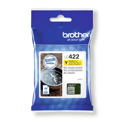 Brother LC-422Y Inkjet Cartridge, Yellow, Single Pack, Standard Yield, Includes 1 x Inkjet Cartridge, Brother Genuine Supplies