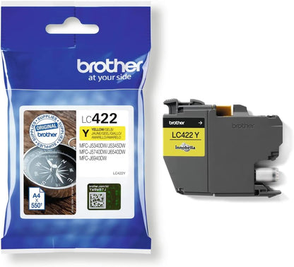Brother LC-422Y Inkjet Cartridge, Yellow, Single Pack, Standard Yield, Includes 1 x Inkjet Cartridge, Brother Genuine Supplies