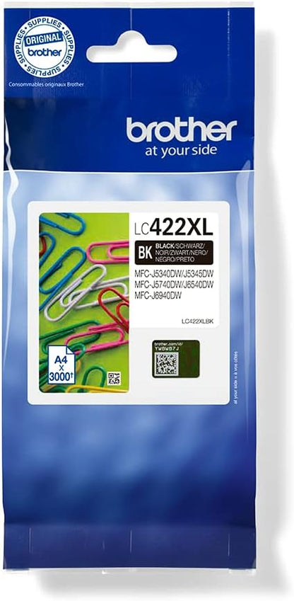 Original Brother LC-422XLBK Black Ink Cartridge for Approx. 3,000 Pages for MFC-J5340DW, MFC-J5345DW, MFC-J5740DW, MFC-J6540DW, MFC-J6940DW