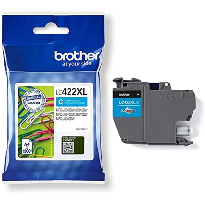 Original Brother LC-422XLC Cyan Ink Cartridge for 1,500 Pages for MFC-J5340DW, MFC-J5345DW, MFC-J5740DW, MFC-J6540DW, MFC-J6940DW