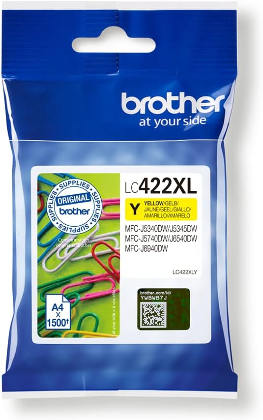 Original Brother LC-422XLY Yellow Ink Cartridge 1,500 Pages for MFC-J5340DW, MFC-J5345DW, MFC-J5740DW, MFC-J6540DW, MFC-J6940DW