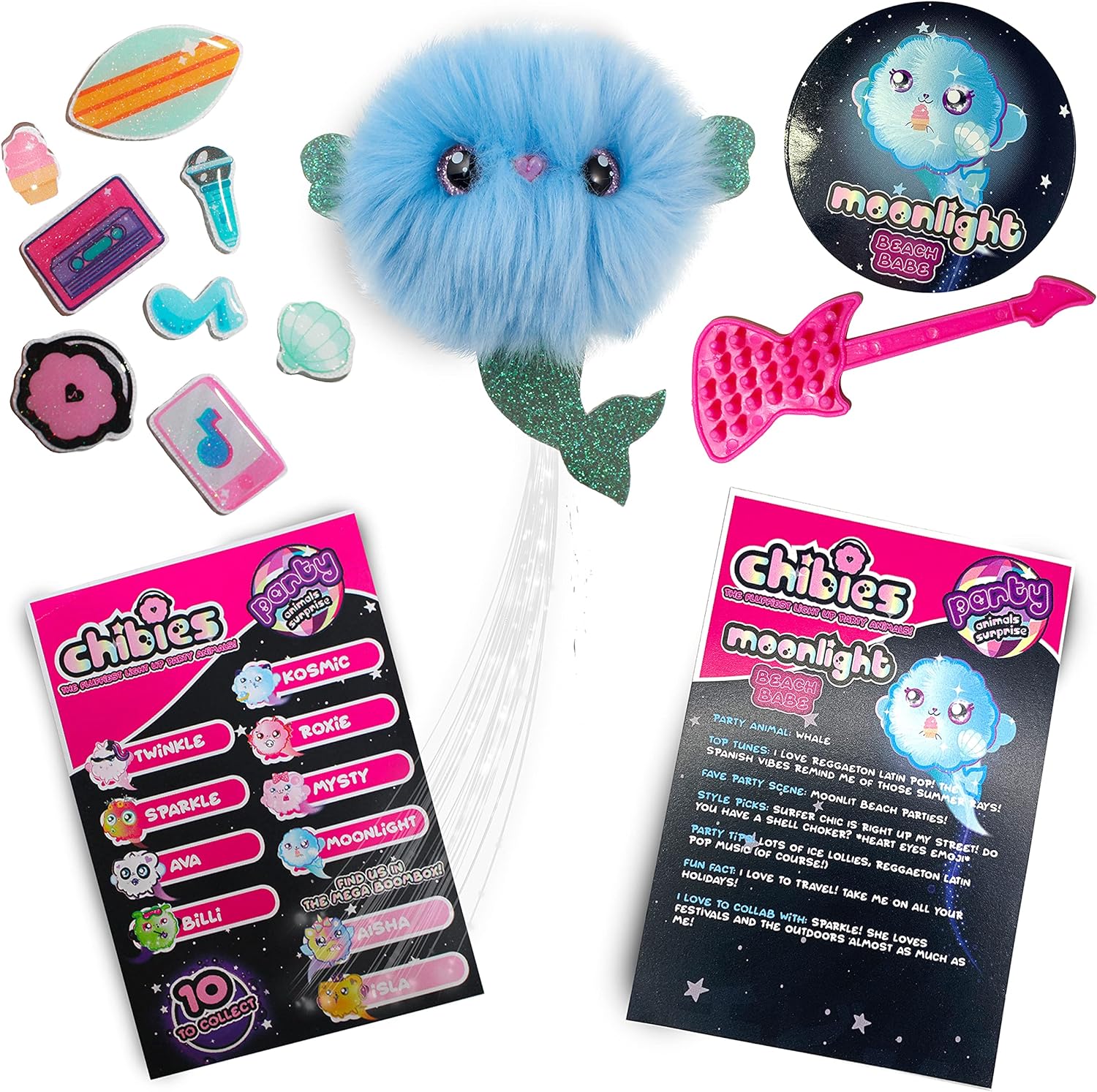 CHIBIES Boom Box - Moonlight | Cute Fluffy Party Pets That Flash to the Beat of Music | Interactive Animal Soft Toy Characters