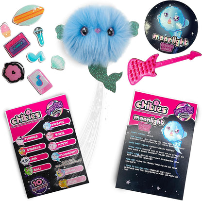 CHIBIES Boom Box - Moonlight | Cute Fluffy Party Pets That Flash to the Beat of Music | Interactive Animal Soft Toy Characters