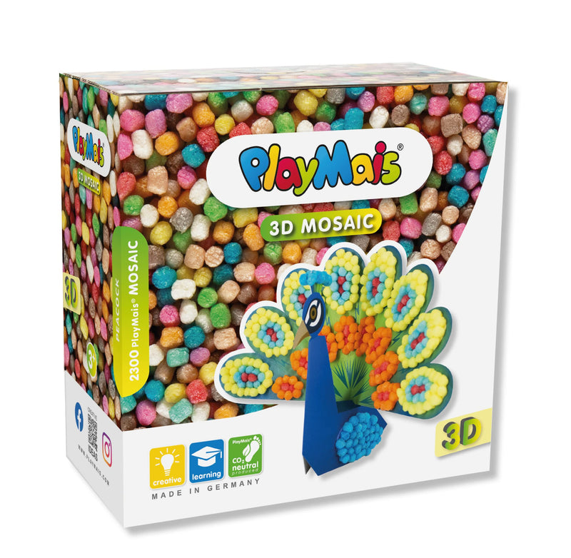 PlayMais Kit créatif 3D paon mosaïque pour enfants à partir de 3 ans | Plus de 2 300 pièces & modèles 3D | Favorise la créativité et la motricité fine | Jouet naturel