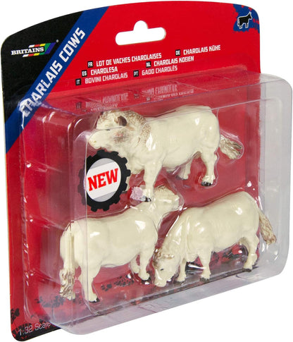 Britains Tomy Figuras de Colección, Juego de 3 Figuras de Animales de plástico para Adultos 43240, 3 Vacas, Modelo a Escala 1/32, réplica Adaptada a niños de 3 años+, Color Blanco