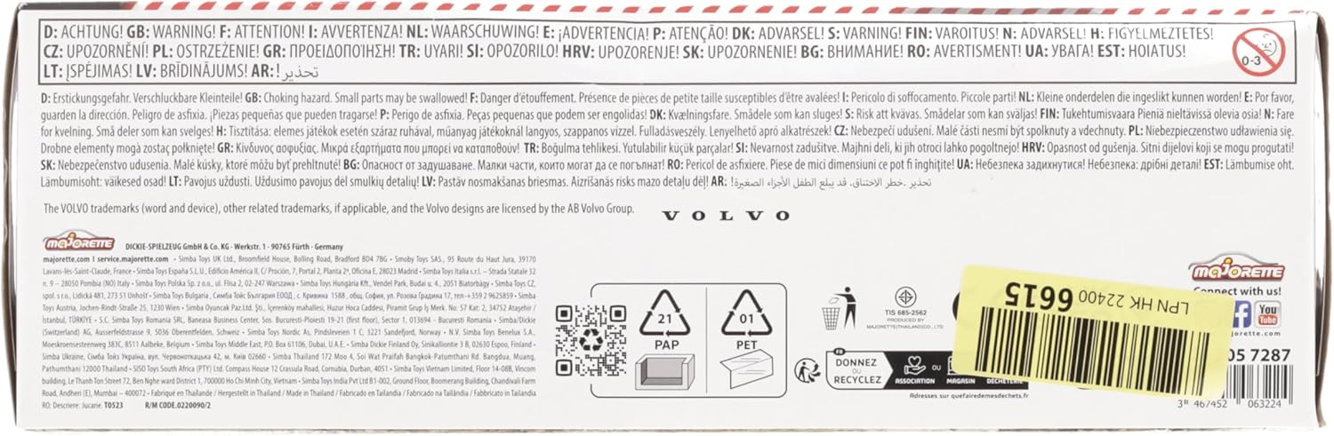 Majorette – Volvo Baustellenfahrzeuge 4er Geschenkset – Bagger, Radlader, Kipplaster, Knicklenker, Spielzeugautos aus Metall, für Kinder ab 3 Jahren, Schwarz/Gelb