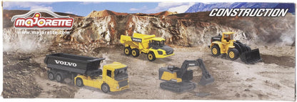Majorette – Volvo Baustellenfahrzeuge 4er Geschenkset – Bagger, Radlader, Kipplaster, Knicklenker, Spielzeugautos aus Metall, für Kinder ab 3 Jahren, Schwarz/Gelb
