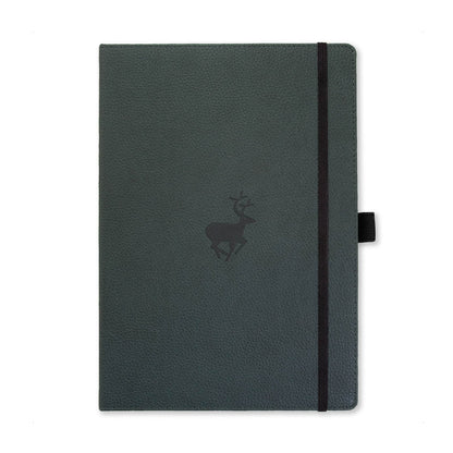 Dingbats - Wildlife Lined Extra Large Notebook, Green Deer, A4 - Hardcover Notebook - Cream 100gsm Ink-Proof Paper - Pocket, Elastic Closure, Pen Holder, & Bookmark