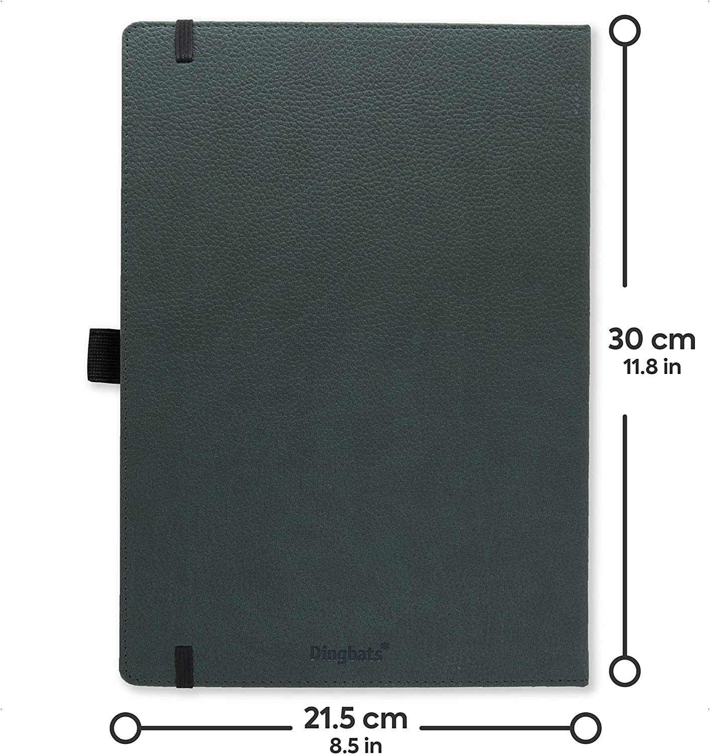 Dingbats - Wildlife Lined Extra Large Notebook, Green Deer, A4 - Hardcover Notebook - Cream 100gsm Ink-Proof Paper - Pocket, Elastic Closure, Pen Holder, & Bookmark
