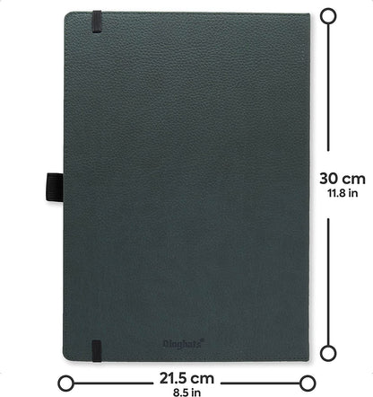 Dingbats - Wildlife Lined Extra Large Notebook, Green Deer, A4 - Hardcover Notebook - Cream 100gsm Ink-Proof Paper - Pocket, Elastic Closure, Pen Holder, & Bookmark