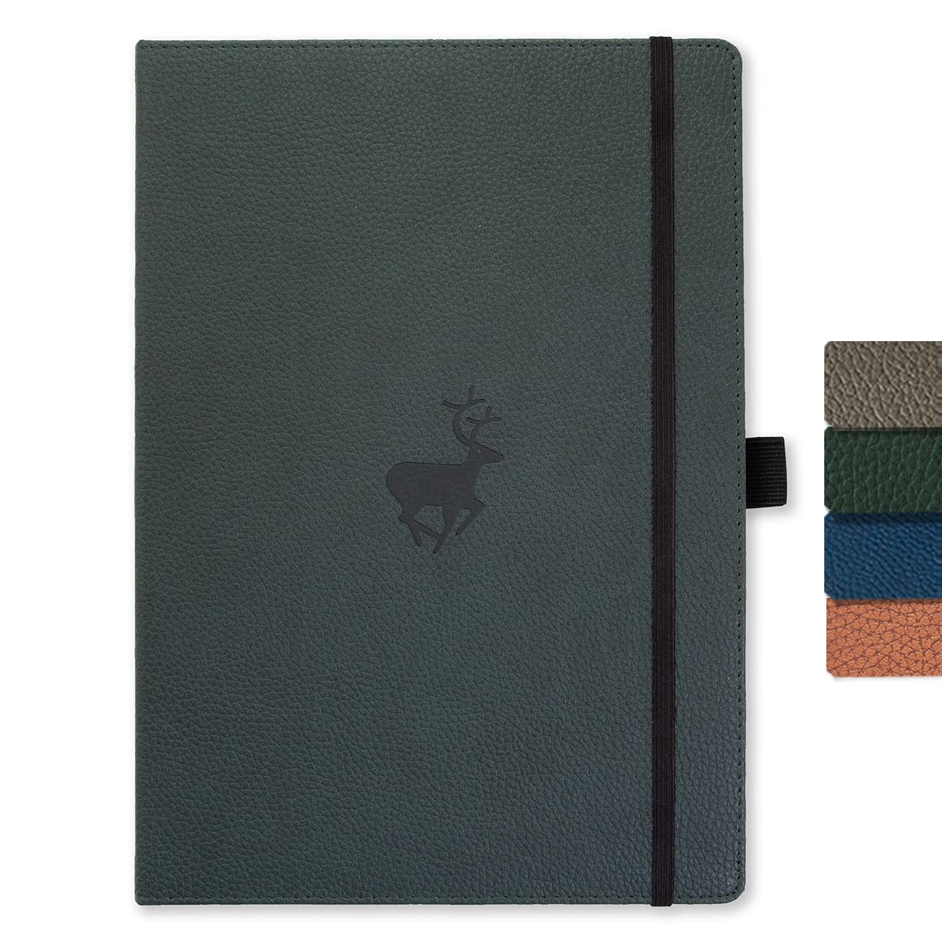 Dingbats - Wildlife Lined Extra Large Notebook, Green Deer, A4 - Hardcover Notebook - Cream 100gsm Ink-Proof Paper - Pocket, Elastic Closure, Pen Holder, & Bookmark